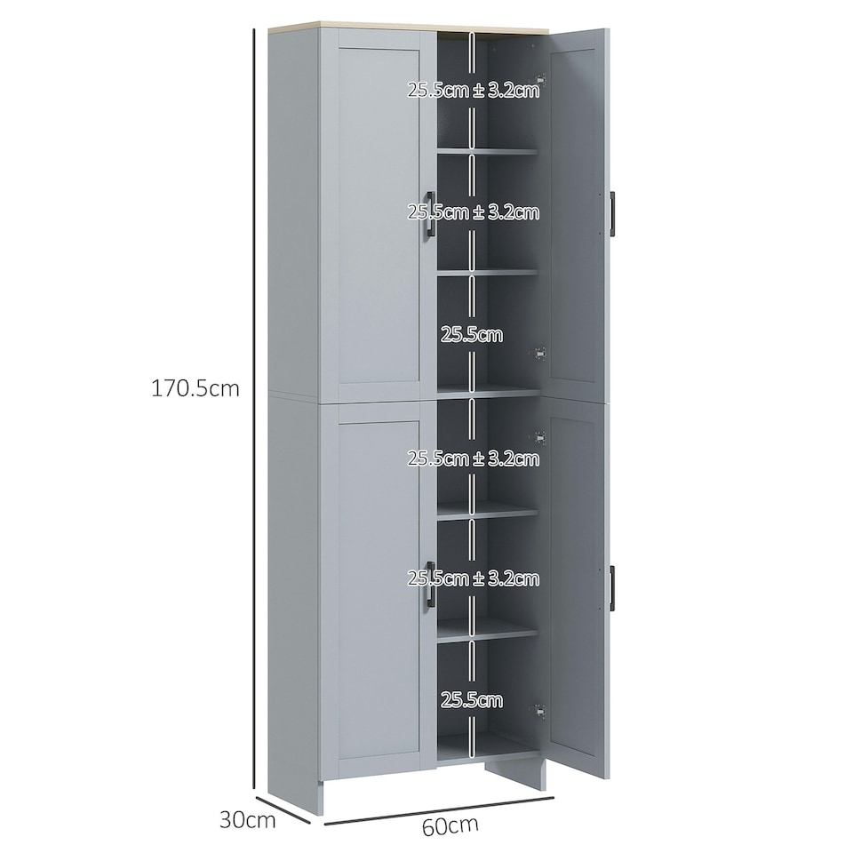 image 1 of HOMCOM Kitchen Cupboard Storage Cabinet with 6 Shelves Grey