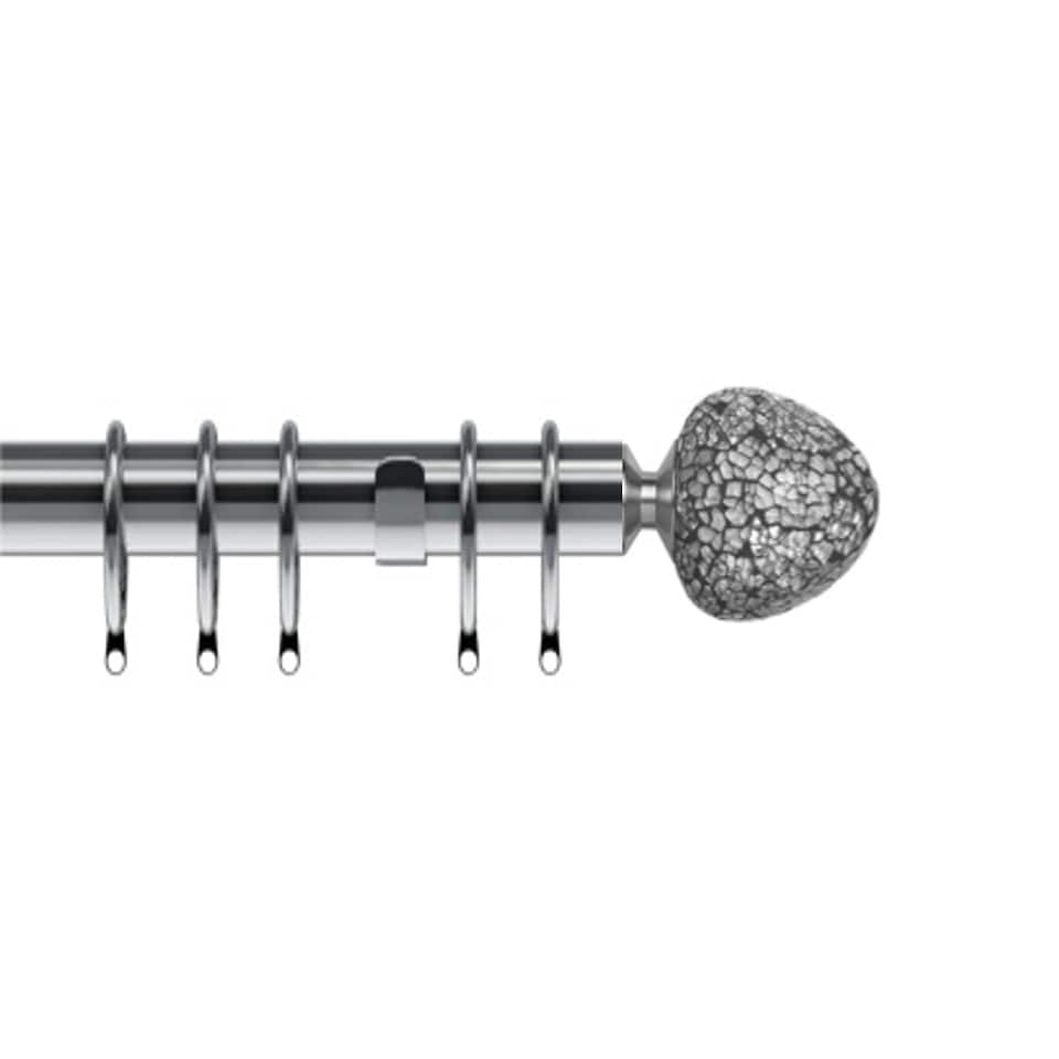 image 1 of 35mm Fixed Length Metal Curtain Pole Set Satin Silver Alexia Finial 120cm | Silver | Silver