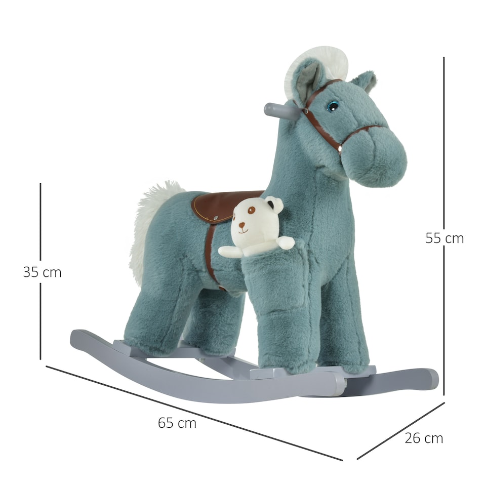 image 1 of HOMCOM Kids Plush Ride-On Rocking Horse Toy Rocker with Plush Toy Realistic Sounds for Child 18-36 Months Blue