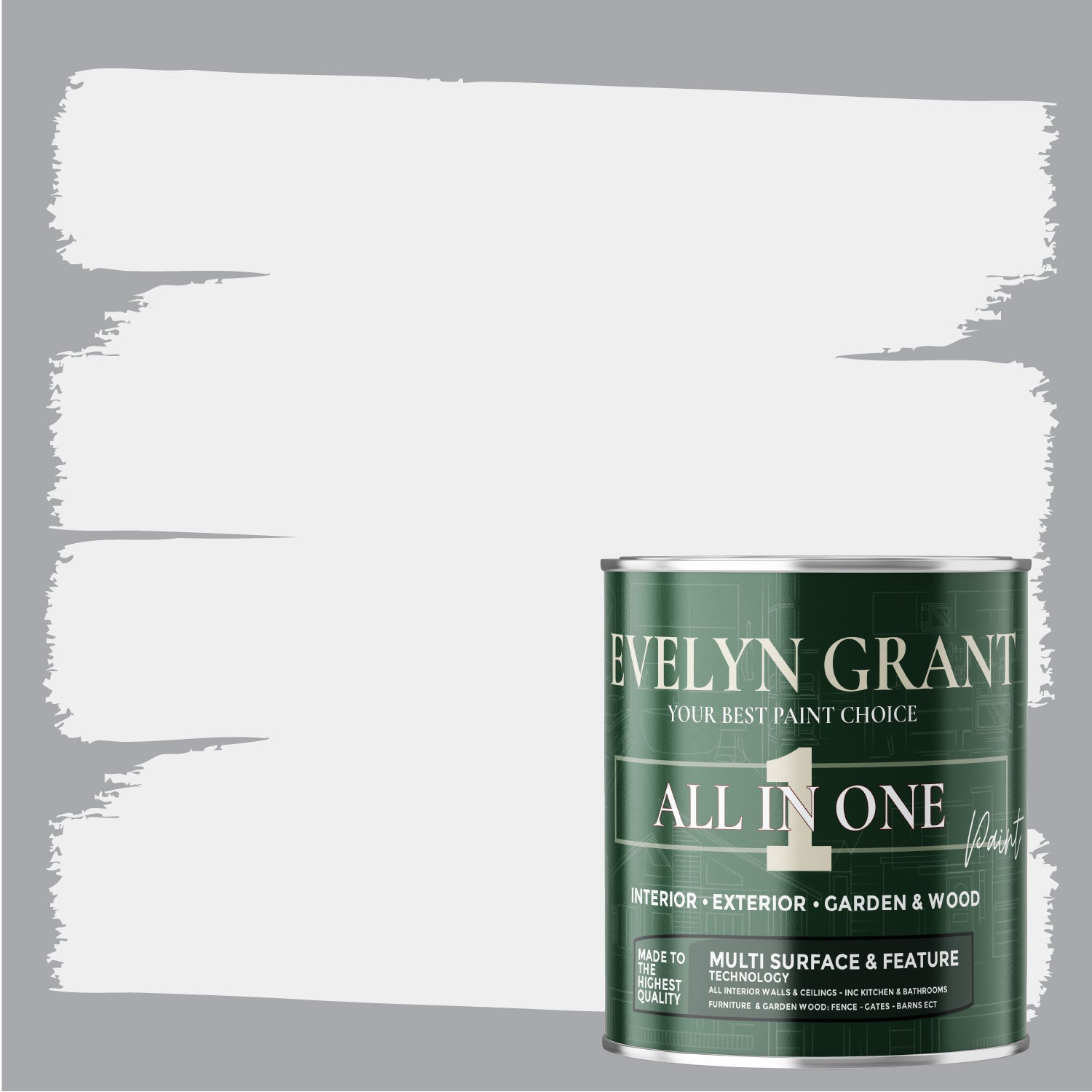 EVELYN GRANT All-in-One Paint & Primer - Multi-Surface for Walls, Wood, Interior & Exterior - Light Grey Clouds - 1L - Matt