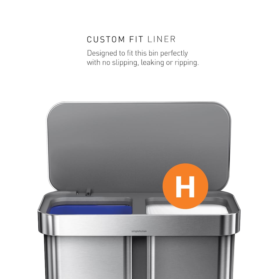 image 1 of Simplehuman 58L Recycling Rectangular Pedal Bin with Liner Pocket, Brushed Stainless Steel with Grey Plastic Lid