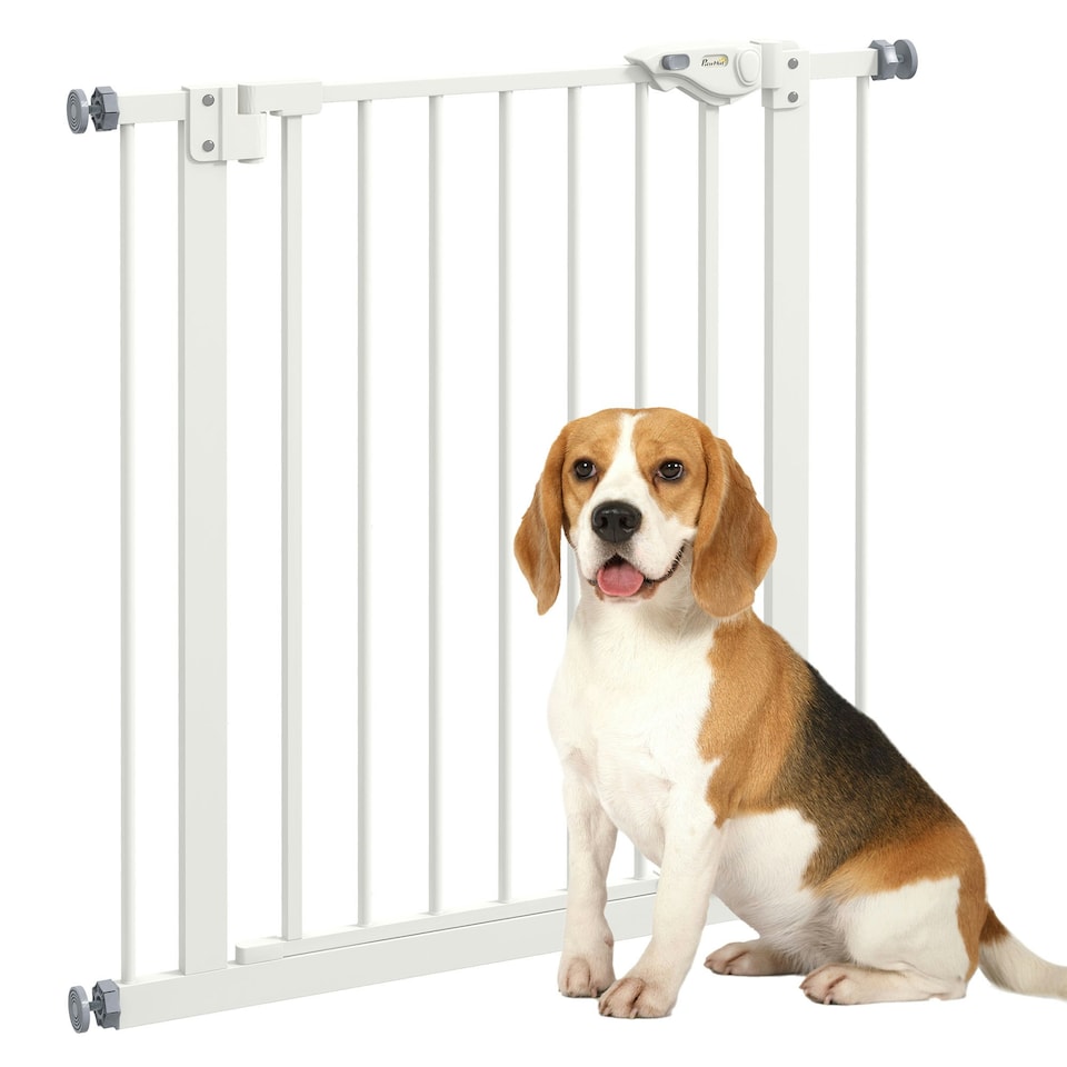 image 1 of PawHut 74-80cm Wide Adjustable Safety Gate with 1 Extension, White