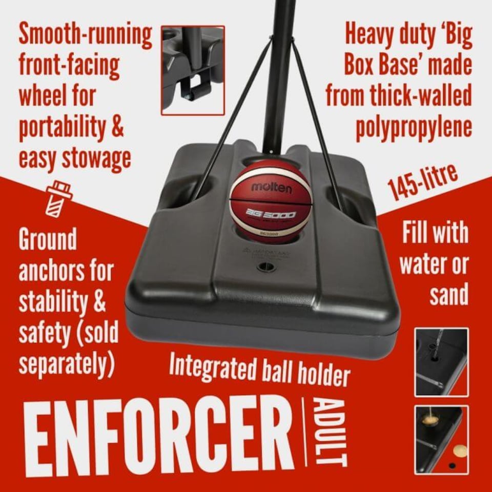 image 1 of NET1 Enforcer Basketball Hoop, 111 x 71 cm Backboard, Telescopic Height 2.28-3.05 m, 145 L Base, 12-Loop Net | Multi | BLACK | 4396