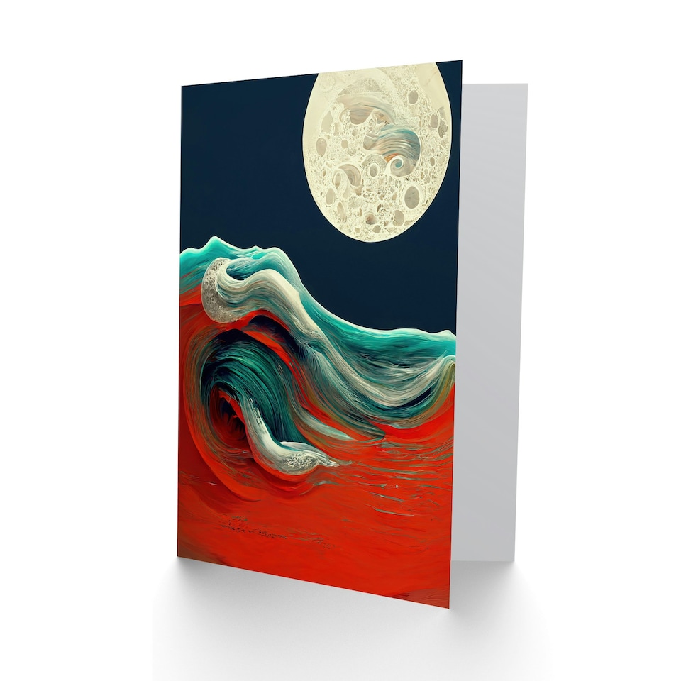 image 1 of Full Moon Over Sea Waves Birthday Art Card