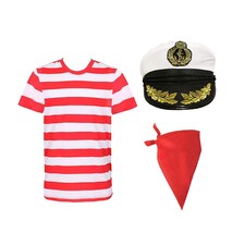 Sailor Costume Set - Red & White Tee, Captain Hat & Red Bandana | Multi | M
