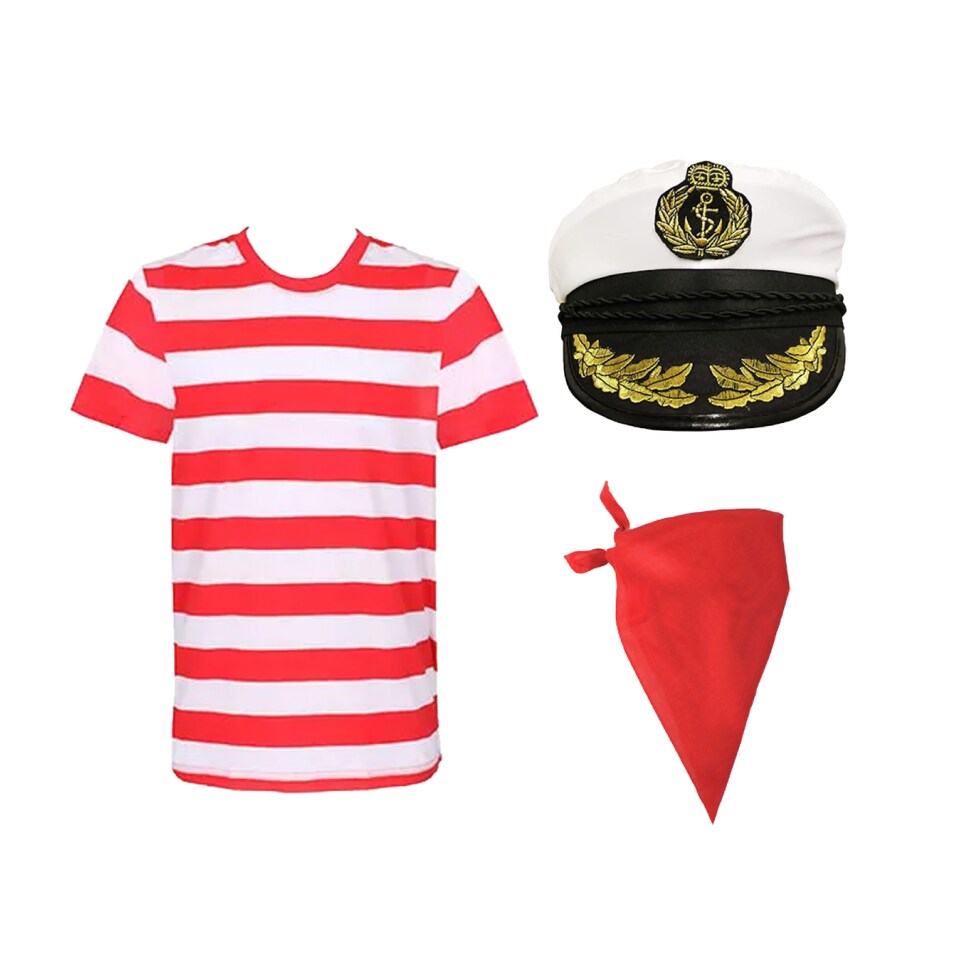 image 1 of Sailor Costume Set - Red & White Tee, Captain Hat & Red Bandana | Multi | M