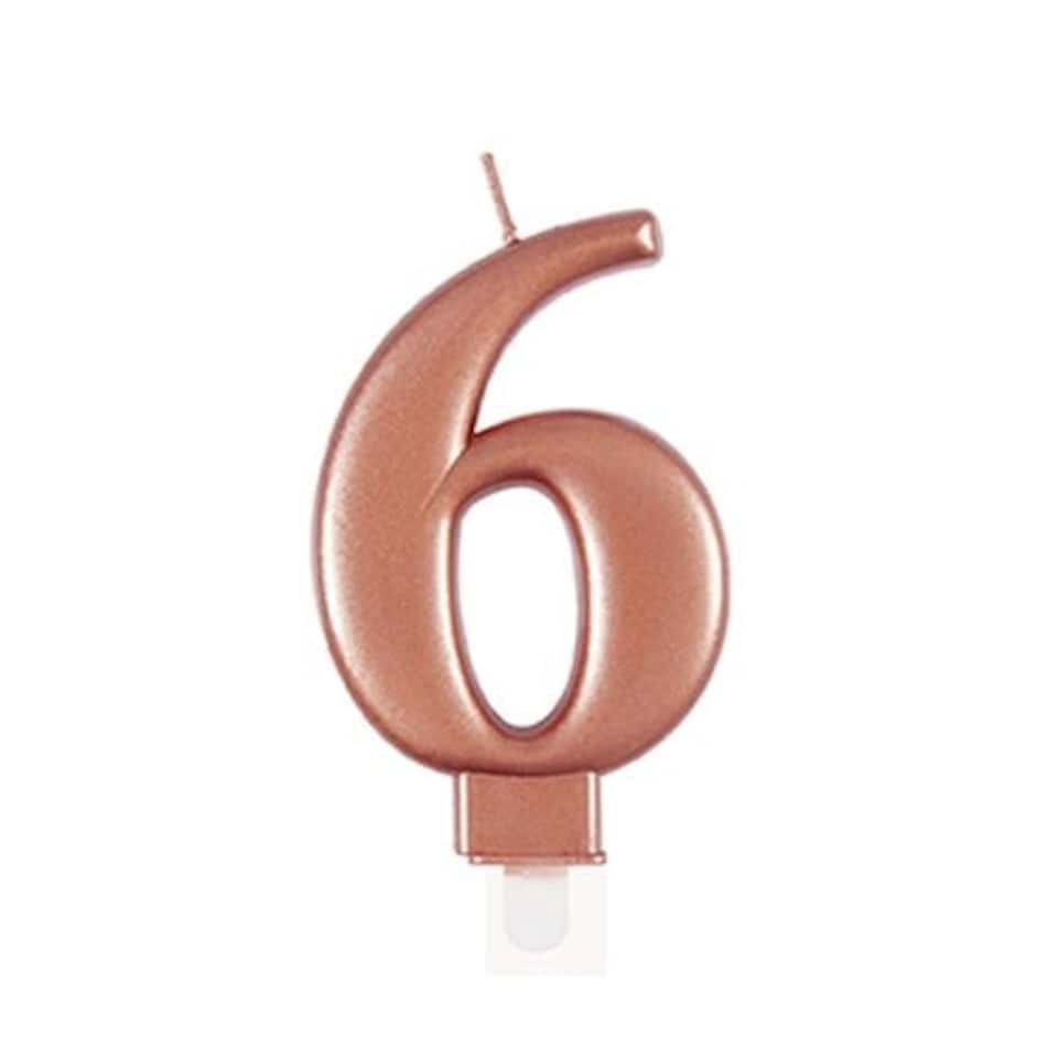 Metallic Rose Gold Number 6 Birthday Candle 9cm