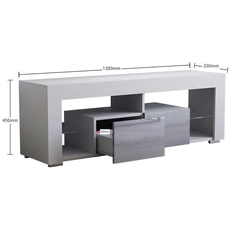 image 1 of Vida Designs Luna 2 Drawer LED TV Unit Entertainment Stand, White & Grey
