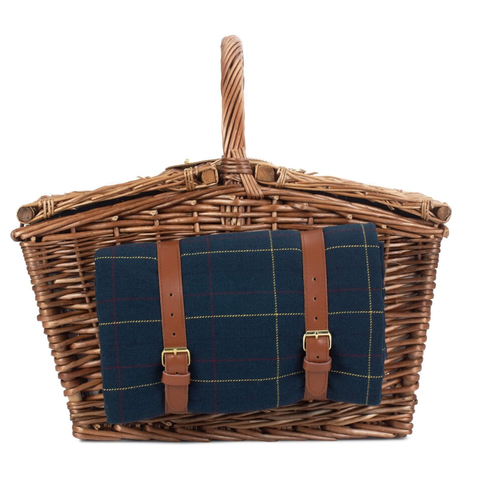 image 1 of Elegant 4 Person Blue Tweed Fitted Picnic Basket