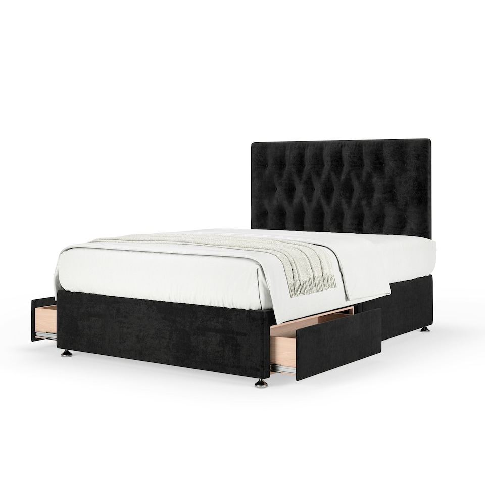 image 1 of Ortho Classic Orthopaedic Black Naples Velvet 2 Drawer Divan Set And Lona Headboard King Size
