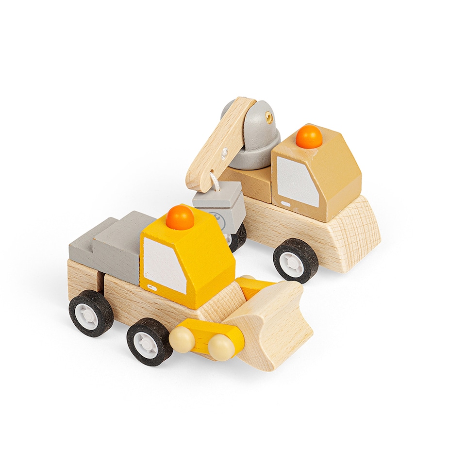 image 1 of Wind Up Trucks - Crane Truck and Digger | Yellow | Multicoloured