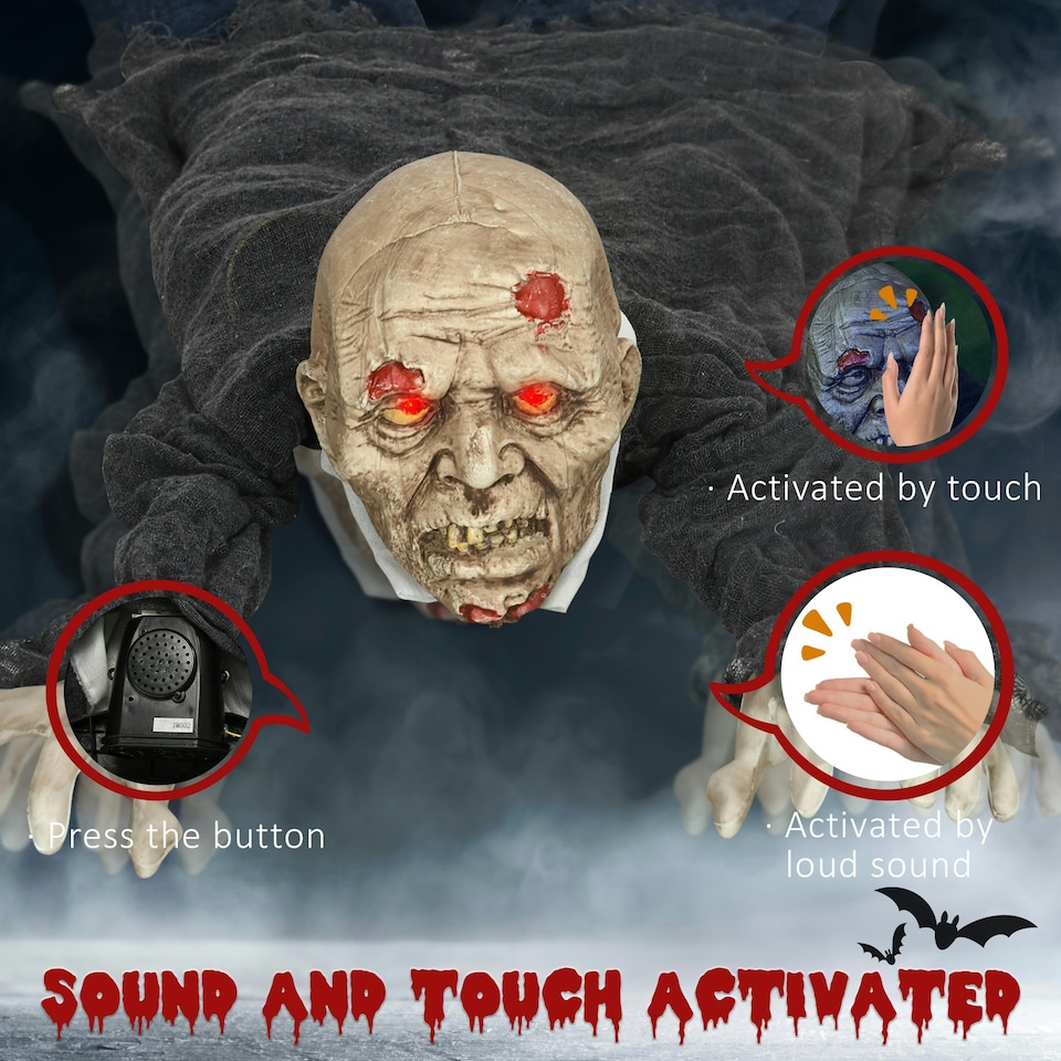 image 1 of HOMCOM 5.2ft Halloween Outdoor Decoration Crawling Zombie, Sound Activated