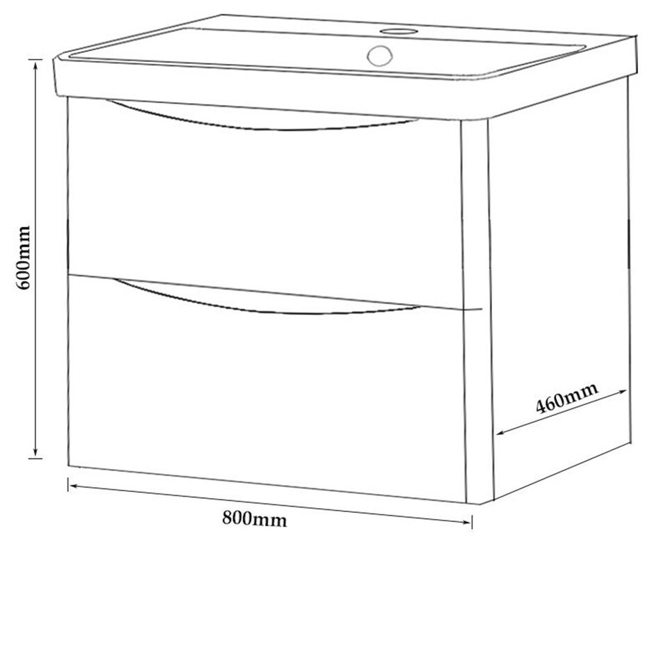 image 1 of Bathroom Wall Mounted 2-Drawer Vanity Unit with Basin 800mm Wide - Gloss White - (Arch) - Brassware Not Included | White | White | 1