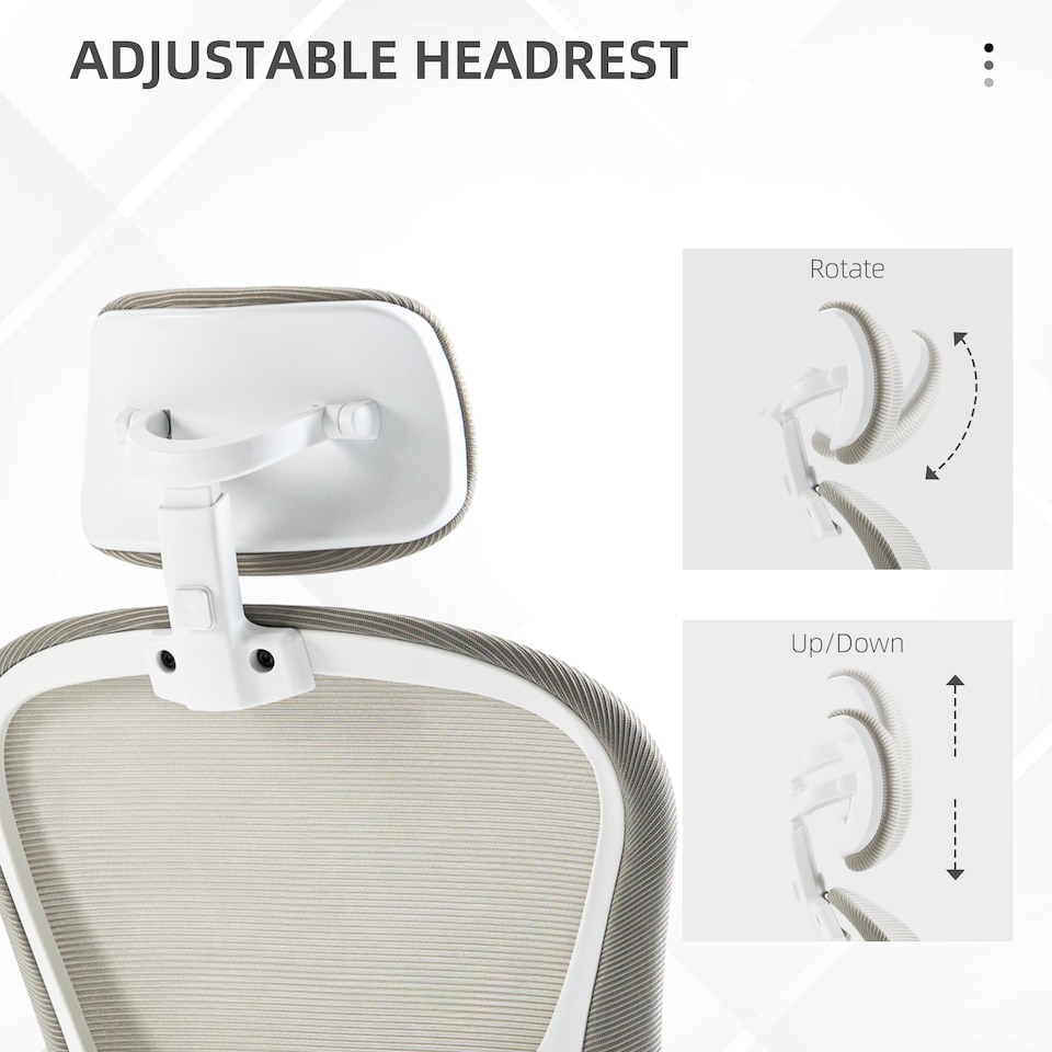 image 1 of Vinsetto High Back Office Chair, Mesh Computer Desk Chair with Rotatable Headrest, 4D Lumbar Support, Flip-up Arm, Adjustable Height, Grey