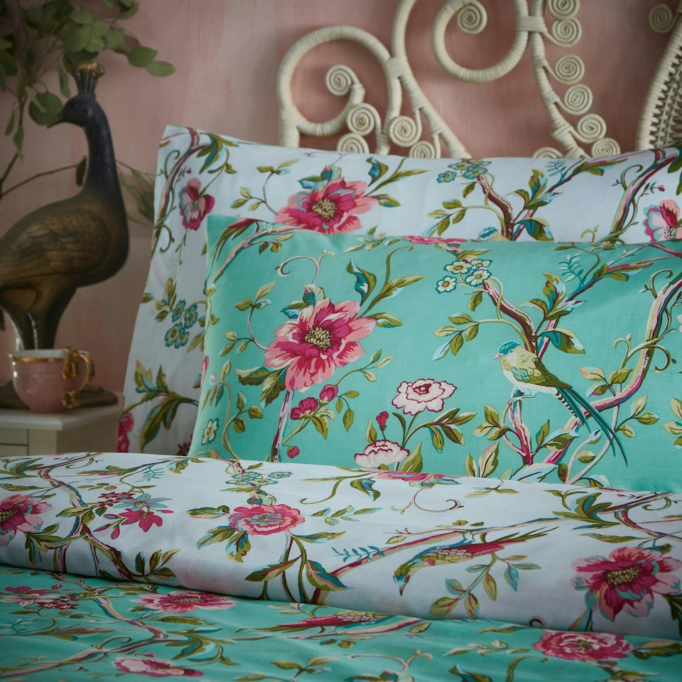 image 1 of furn. Vintage Chinoiserie Floral Exotic Super King Duvet Cover Set