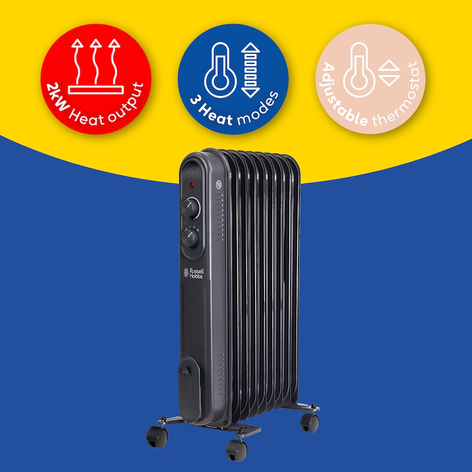 image 1 of Russell Hobbs RHOFR9004A 2kW 9-fin Oil Filled Radiator in Matt Anthracite