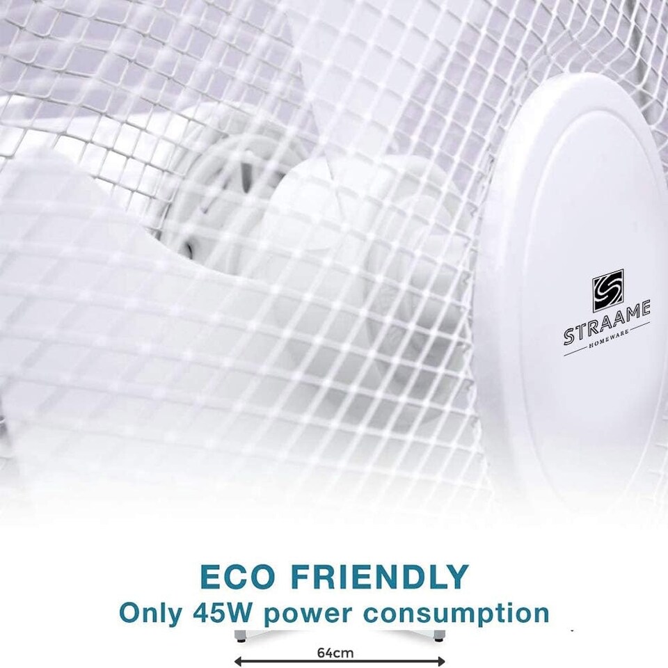 image 1 of Straame 16" Pedestal Fan, 140cm Height, 3 Speeds, Wide Base, White