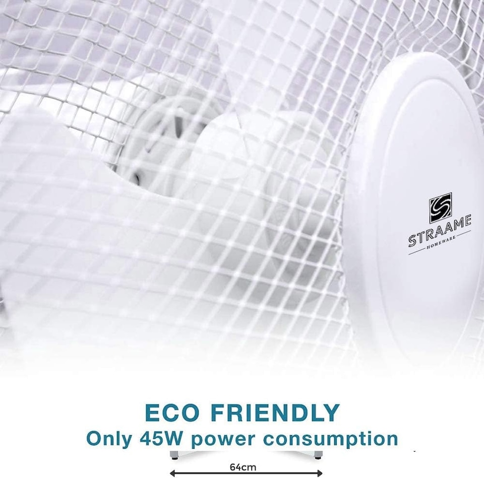 image 1 of Straame 16" Pedestal Fan, 140cm Height, 3 Speeds, Wide Base, White