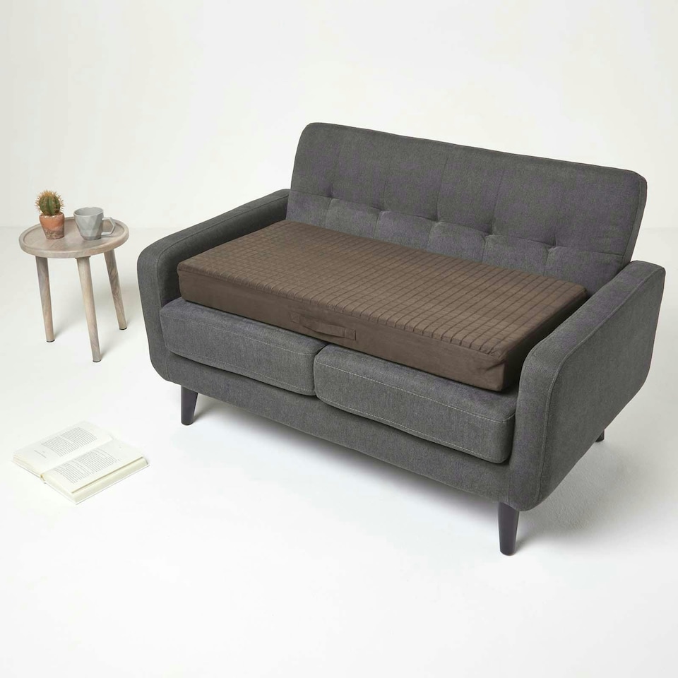 image 1 of Homescapes Brown Suede Orthopaedic Foam 2 Seater Booster Cushion | Brown | Chocolate | 100 x 50 x 10 cm
