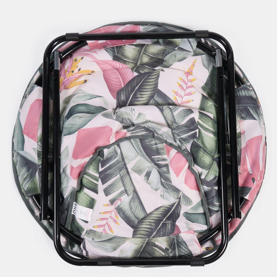 image 1 of OHS Tropical Print Portable Lightweight Folding Soft Plush Padded Outdoor Garden Travel Camping Moon Chair Green