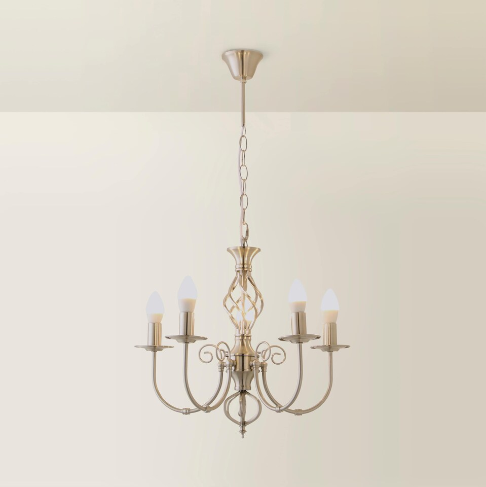 image 1 of ValueLights Memphis Brushed Chrome 5 Way Chandelier & Bulbs | Chrome