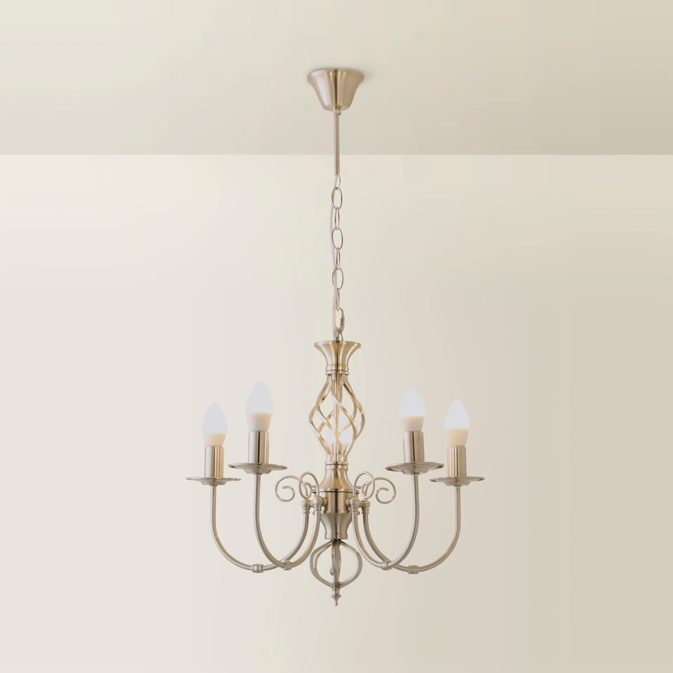 image 1 of ValueLights Memphis Brushed Chrome 5 Way Chandelier & Bulbs | Chrome