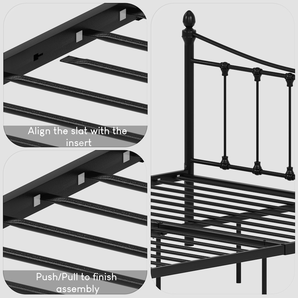 image 1 of Vida Designs Paris 5ft King Size Metal Frame Finials, Black, 150 x 200cm