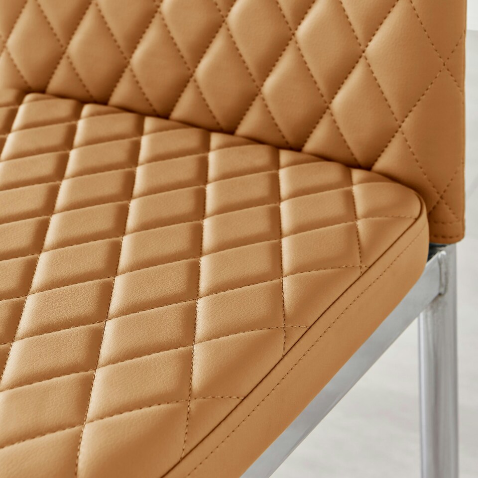 image 1 of Furniturebox 6x Milan Mustard Yellow Chrome Hatched Faux Leather Dining Chairs