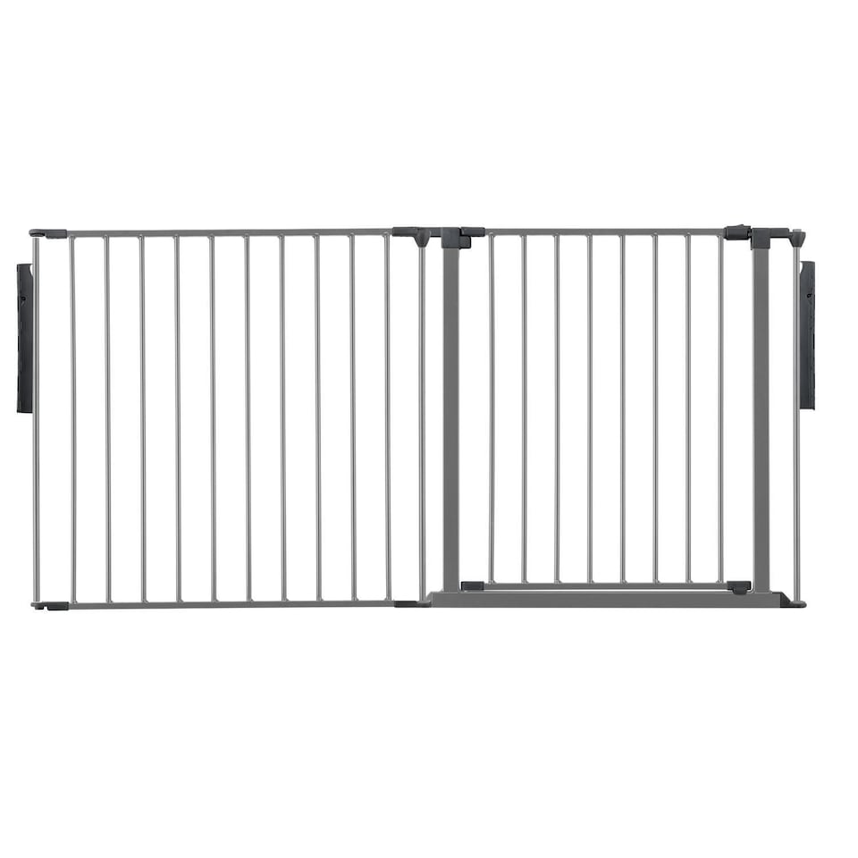 image 1 of Safetots Premium Multi Panel Room Divider, up to 154cm Wide, Grey, 70cm Tall, Flexible Barrier with Door for Baby and Toddler | Grey