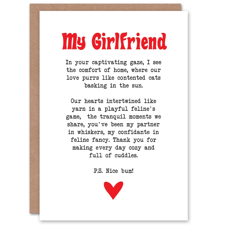 image 1 of Greeting Card Love Poem Cat Lover Girlfriend Romantic Valentine's Day