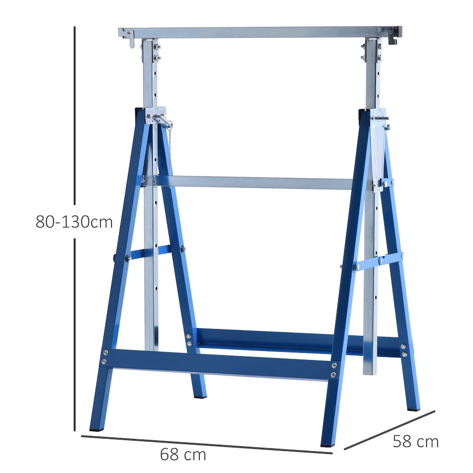 image 1 of HOMCOM Set Of 2 Steel Saw Horses Telescopic Builders Work Bench Folding Blue | Blue