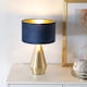 image 3 of ValueLights Jax Gold Dimmable Touch Table Lamp with Navy Blue Velvet with Gold Inner Lamp Shade | Blue