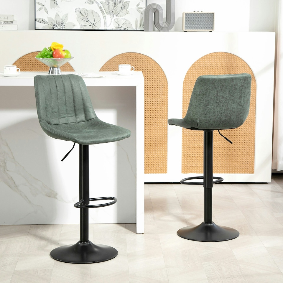image 1 of HOMCOM Bar Stools Set of 2 Adjustable Swivel Bar Chairs with Backrest Blue