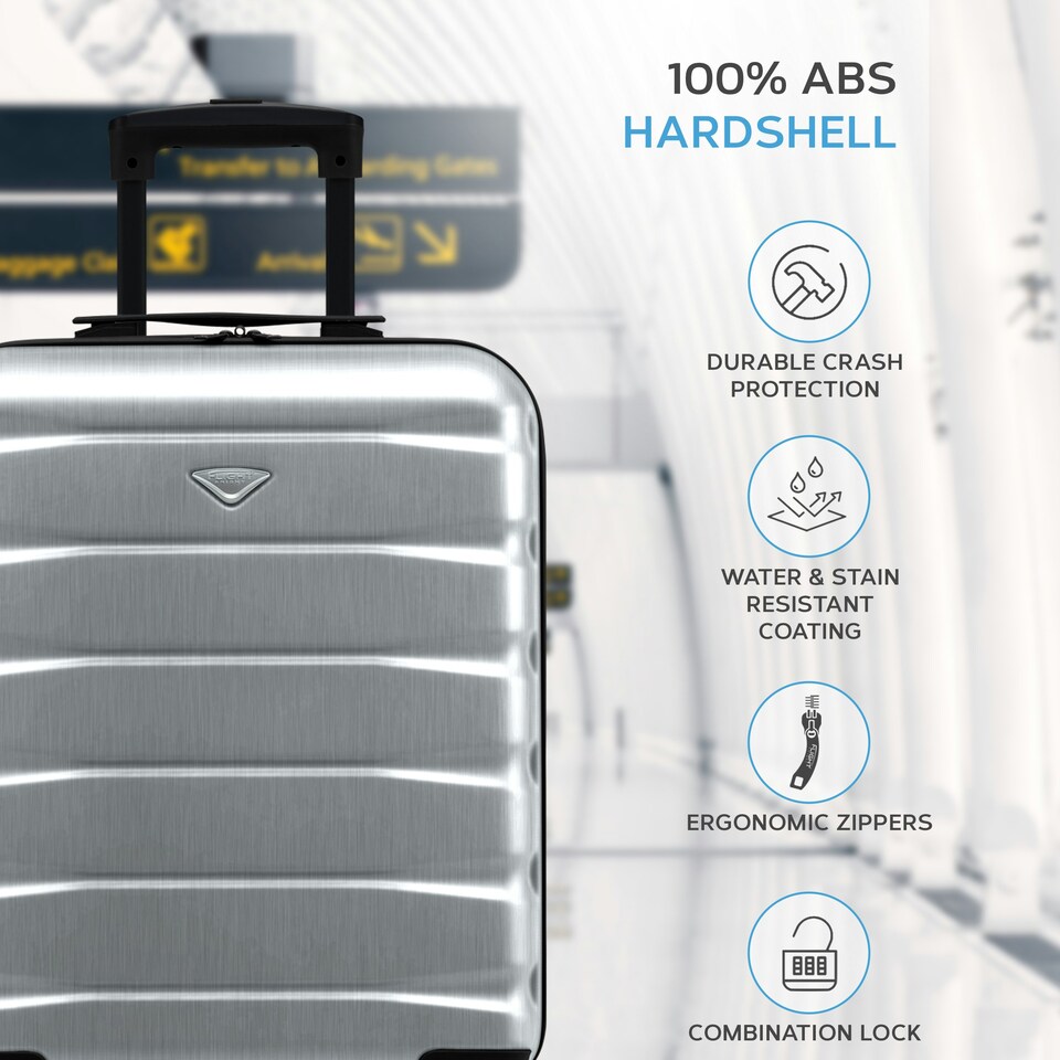 image 1 of Flight Knight Suitcase Set, Large Suitcase, Extra Large Suitcase, Cabin Suitcase 55x40x20cm - 60+ Airlines Approved - EasyJet, Jet2, Ryanair Priority Carry On | Blue | Aqua/Tan | Large