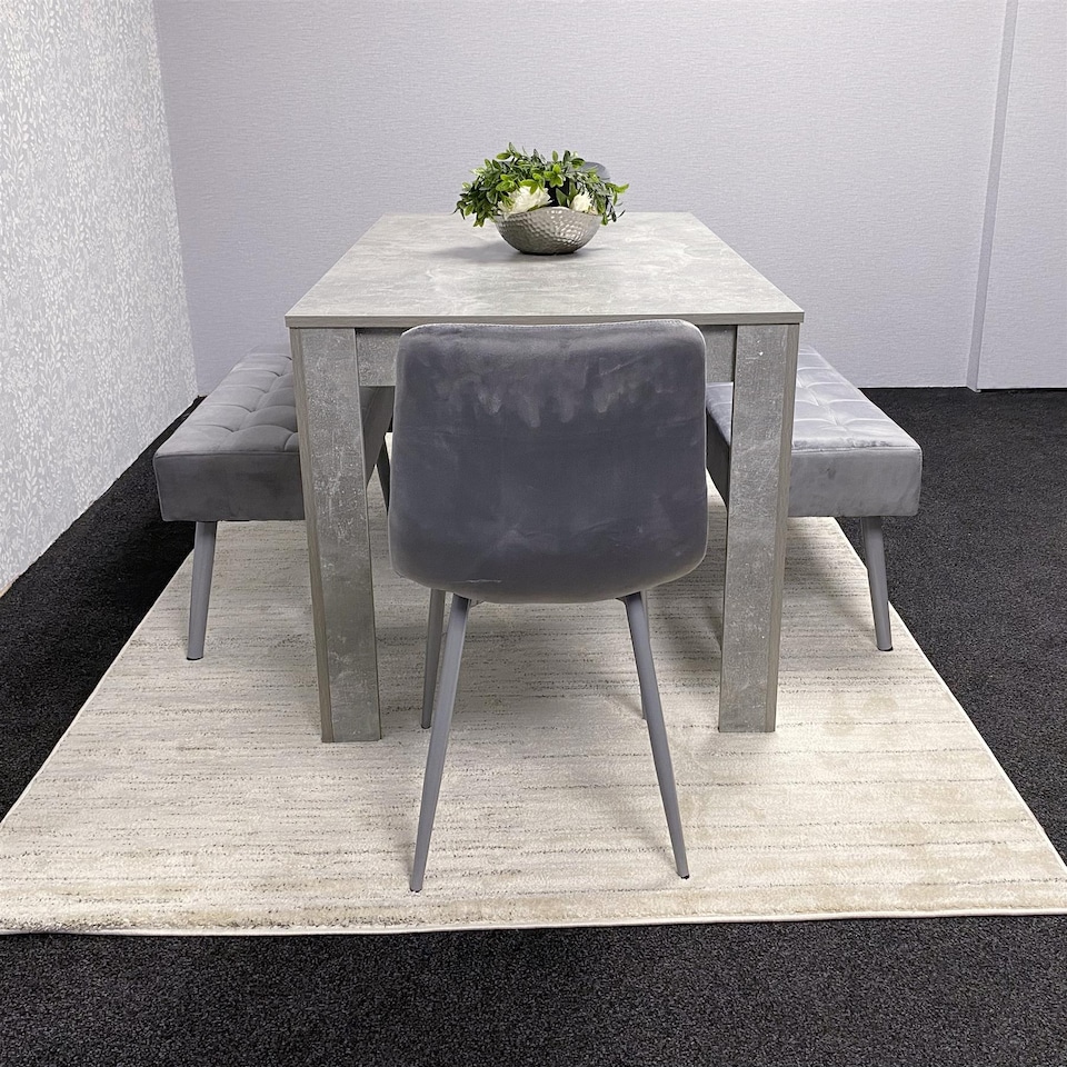 image 1 of Grey Wooden Dining Table Set with 2 Grey Chairs and 2 Benches - Dining Kitchen Room Furniture