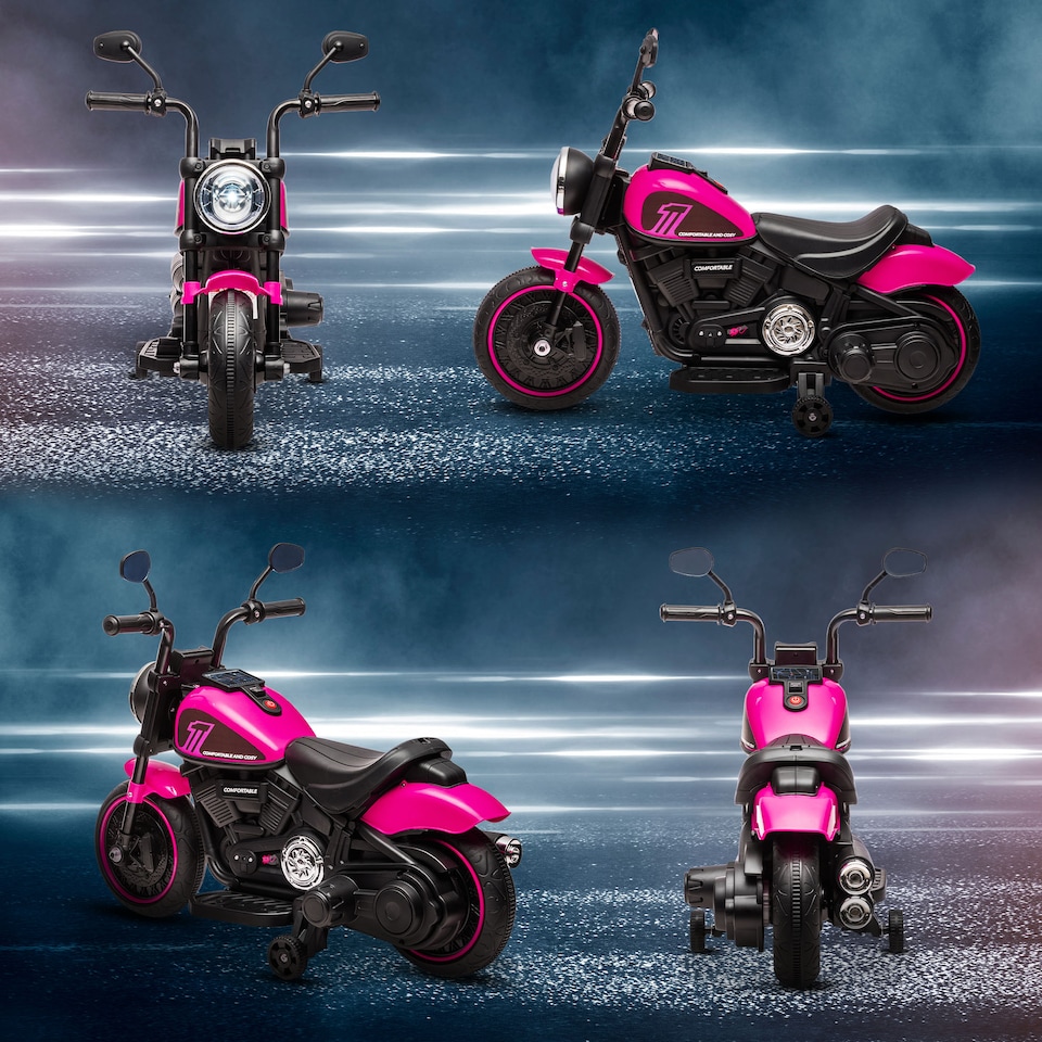 image 1 of HOMCOM 6V Kids Electric Motorbike Ride-Ons Motorcycle with Training Wheels, Light, for Ages 18-36 Months - Pink