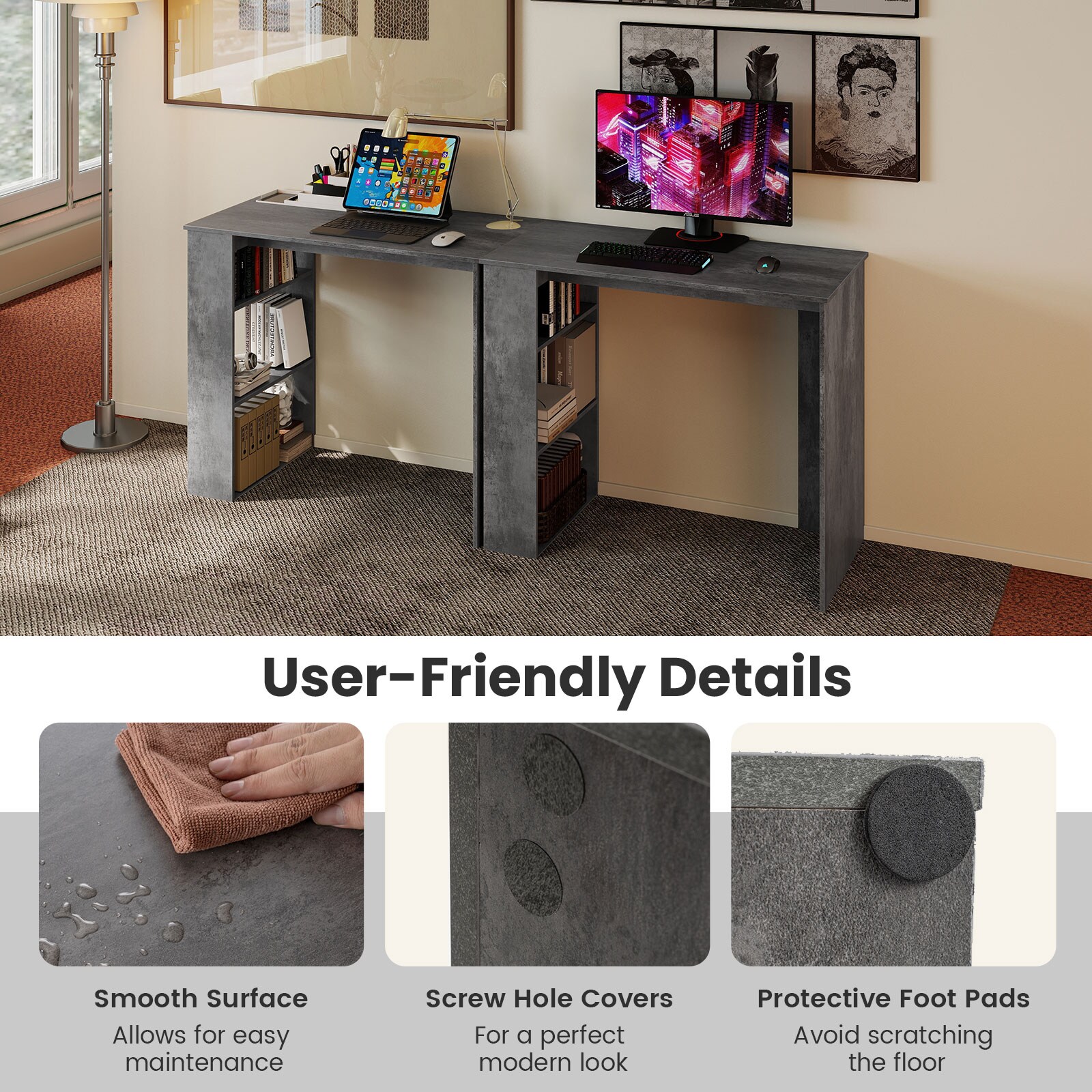 COSTWAY Computer Desk 90cm Study Desk Wooden Desk Grey - Tesco