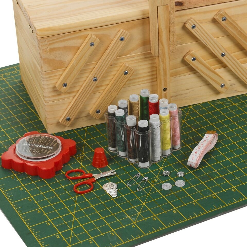 image 1 of 39-PC Sewing Kit with Wooden Sewing Box