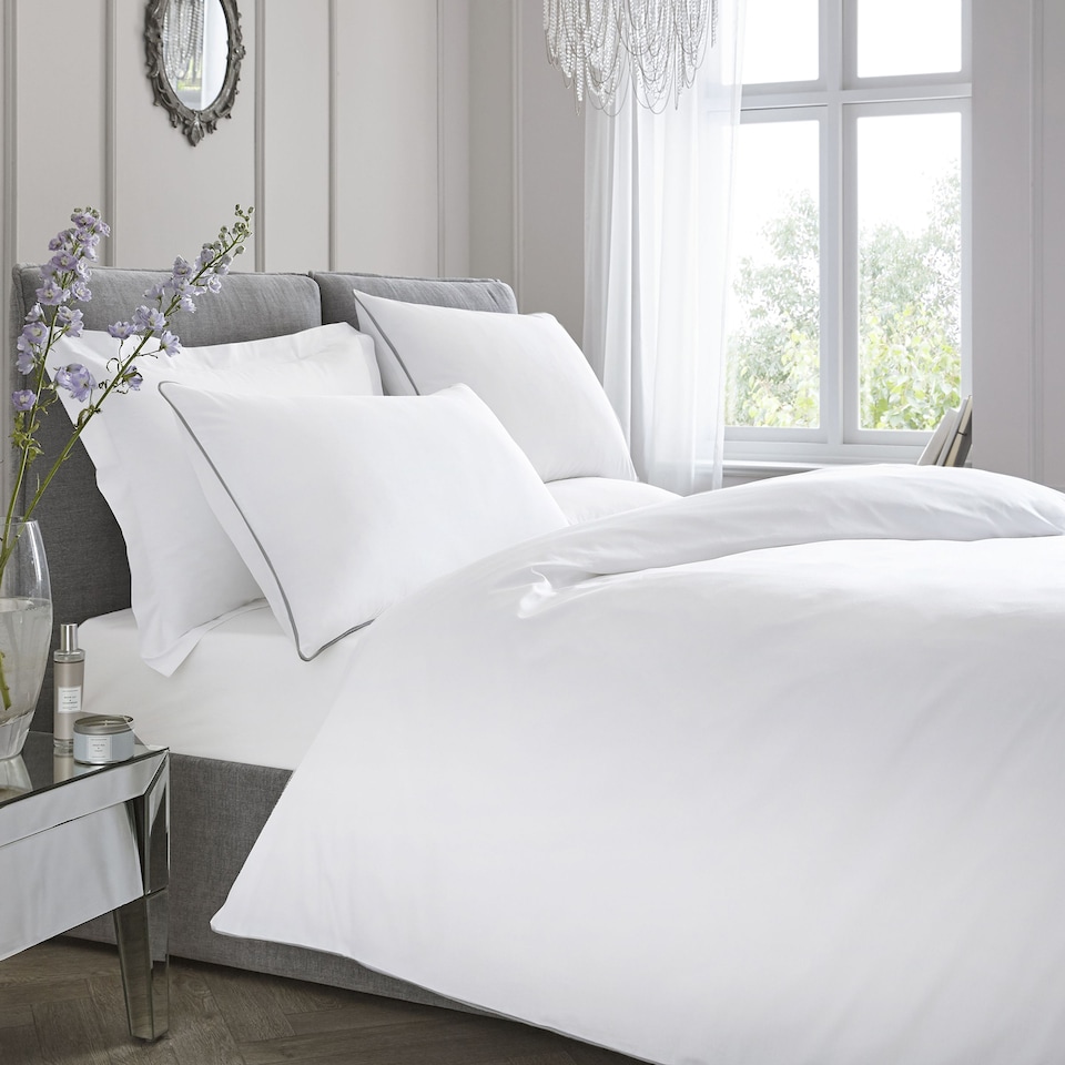 image 1 of Appletree 200TC Plain Dye Duvet Cover Set White with Silver Piping