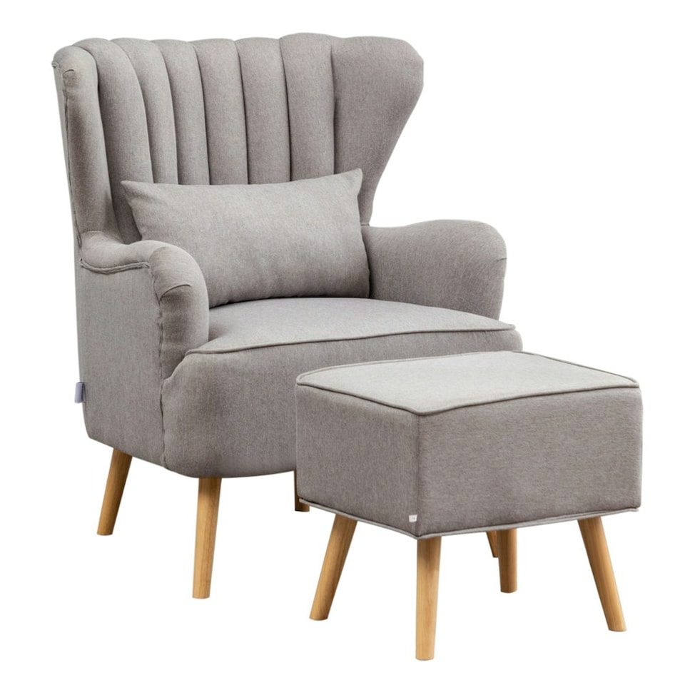 image 1 of Living and Home Modern Wingback Armchair and Ottoman - Grey