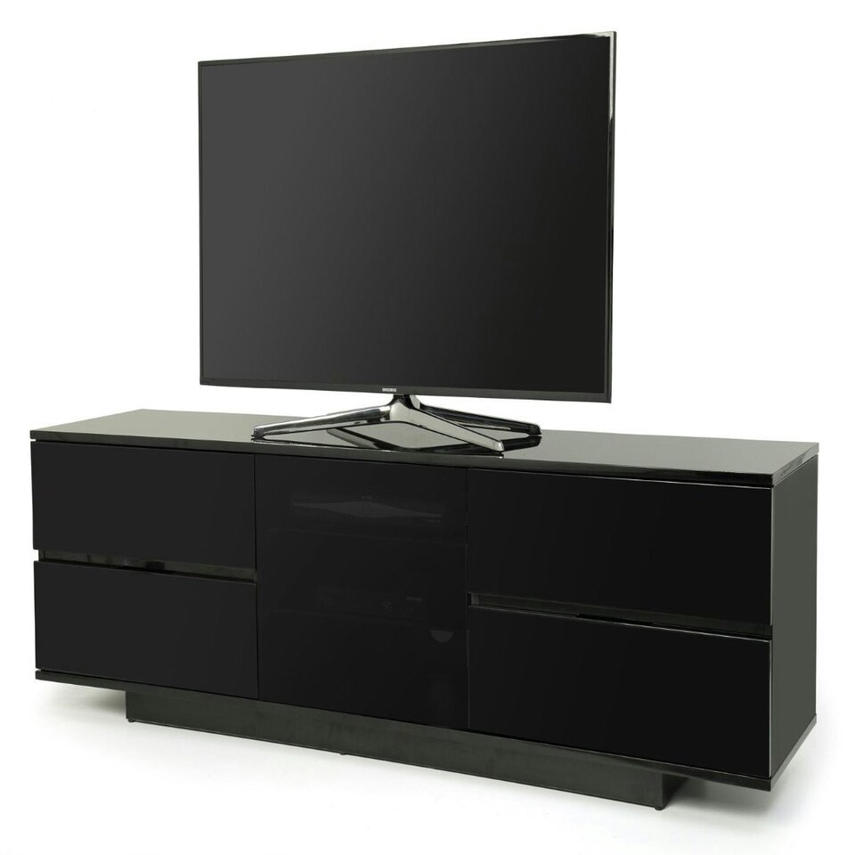 image 1 of Centurion Supports AVITUS ULTRA Remote Friendly BeamThru Gloss Black with 4-Black Drawers 32"-65" Flat Screen TV Cabinet Black