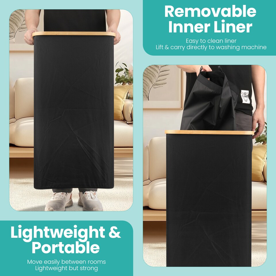 image 1 of 100L Foldable Laundry Hamper with Lid, Collapsible Clothes Basket