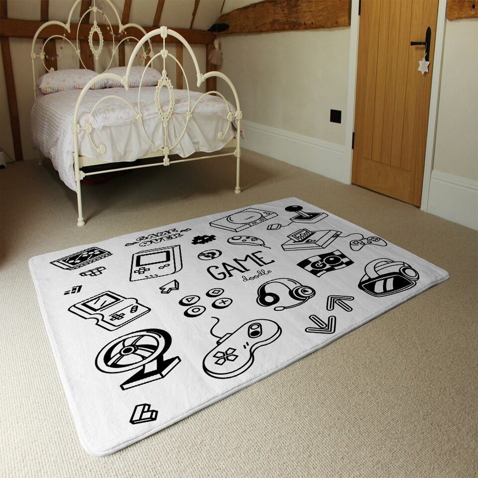 image 1 of Game doodles (Rug) Black | XL: 160x230cm