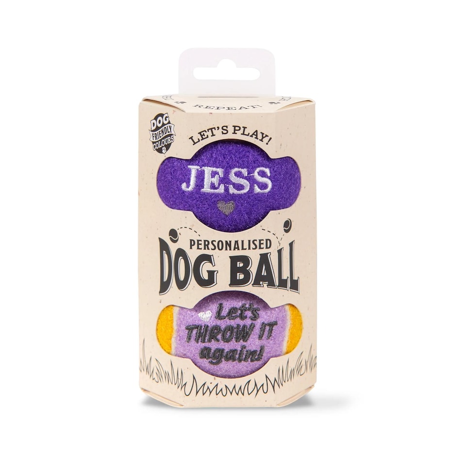 image 1 of Pre-Personalised Dog Ball Gift Pack 2pcs Purple Jess