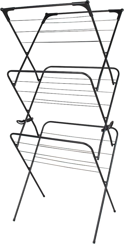 image 1 of Straame 3-Tier Clothes Airer Drying Rack for Indoor & Outdoor Use, Foldable, 63 x 46 x 138 cm (Black)