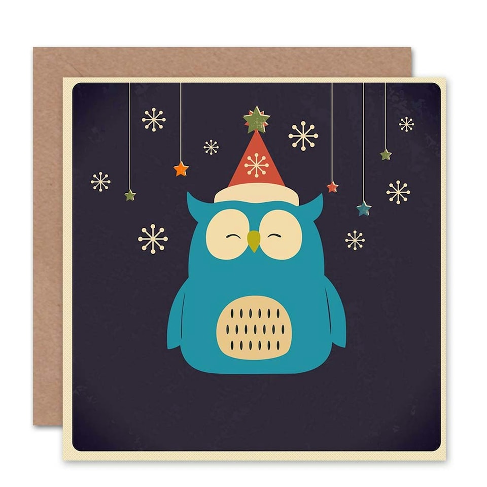 image 1 of Cartoon Snowflakes Owl Christmas Card