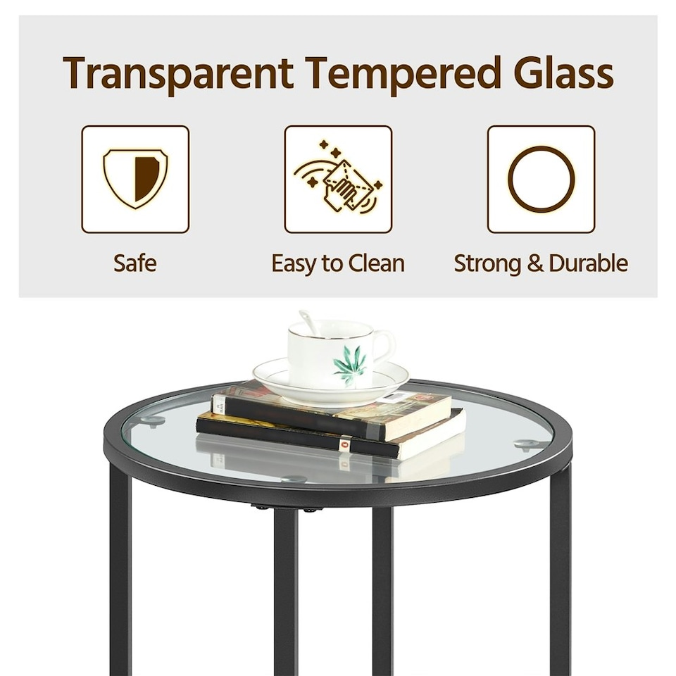 image 1 of Yaheetech Modern Round End Table with Tempered Glass Top Black