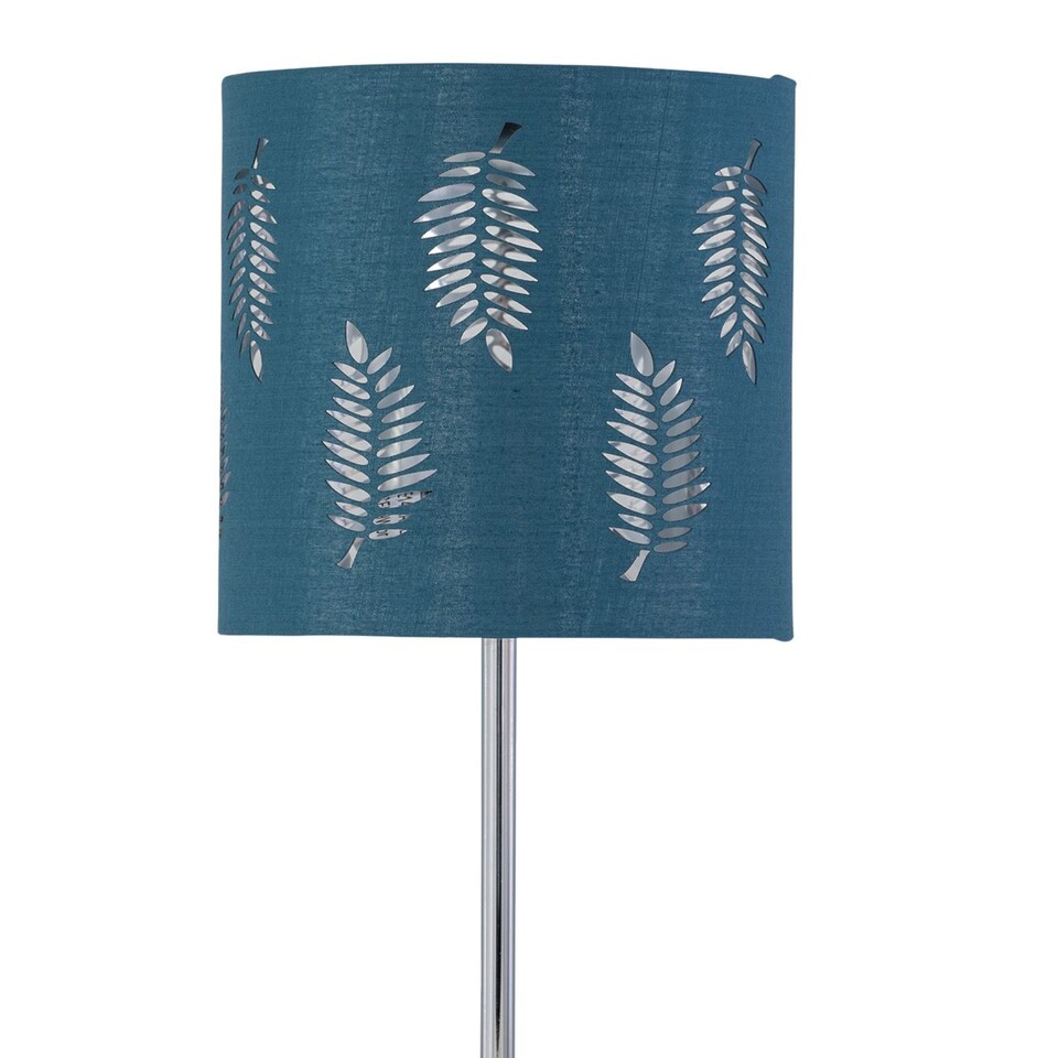 image 1 of Set of 2 Chrome Stick Table Lamps with Teal Fern Cut Out Shades | Chrome | Green | Medium | 2