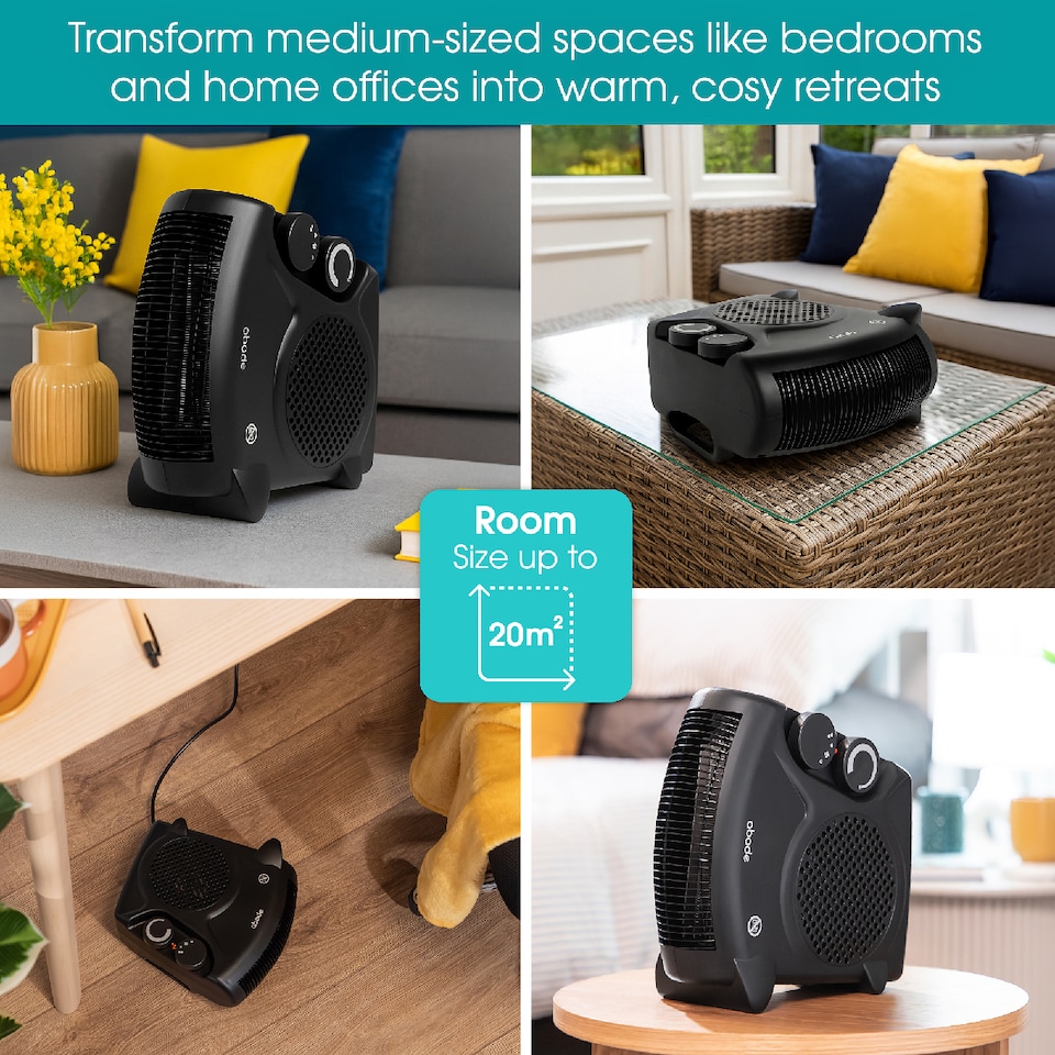 image 1 of Abode AFH1001B Electric Heater Black 2000W Cooling Fan Mode with 2 Heat Settings