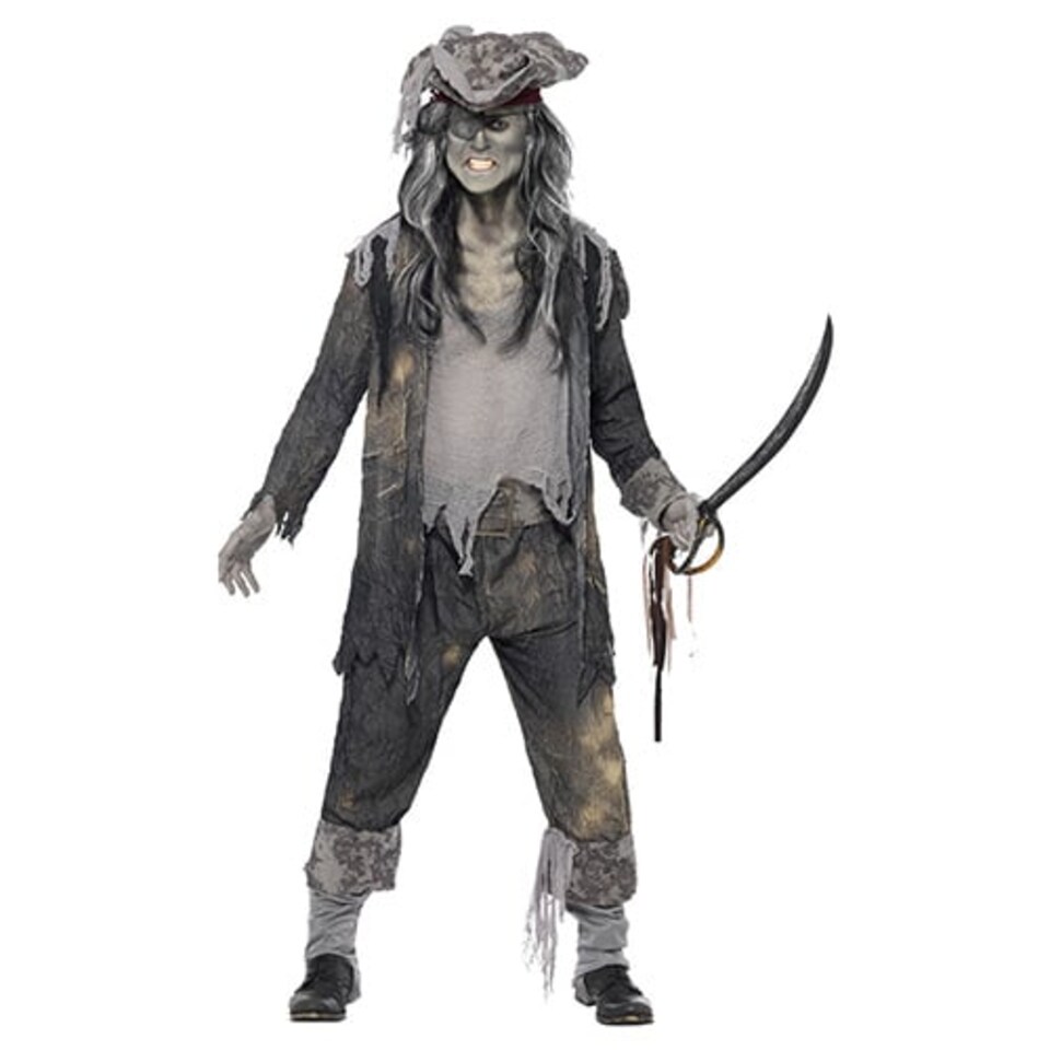 image 1 of Ghost Ship Ghoul Pirate Grey Deluxe Fancy Dress Costume Adult Mens Medium